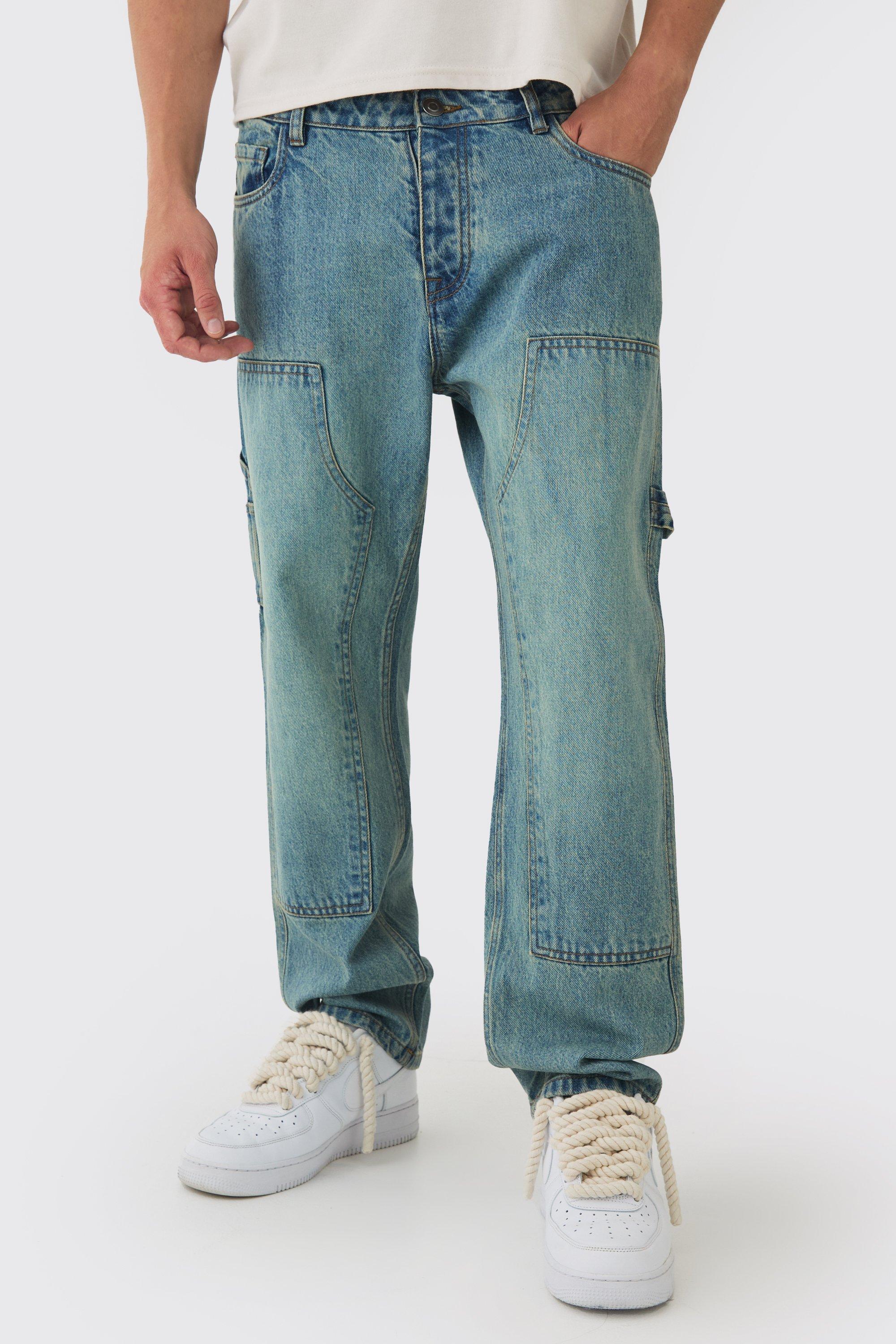 Mens Blue Relaxed Fit Carpenter Detailed Jeans, Blue